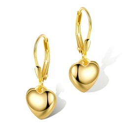 Gold Pendant Earrings for Women, Small Gold Heart Drop Earrings French Style Gold Heart Pendant Hoop Earrings Dangle Hoop Earrings Jewelry Gifts for Women Girls