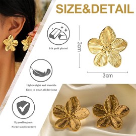 ORGYAML Flower Earrings Large, Flower Drop Earrings Statement Flower Earrings Hypoallergenic Fashion Jewellery for Women