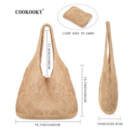 Beach Tote bag Crochet Summer Beach Bag for Women Aesthetic Mesh Tote Bag Hippie Bag Knit Bag (A-khaki, Medium)