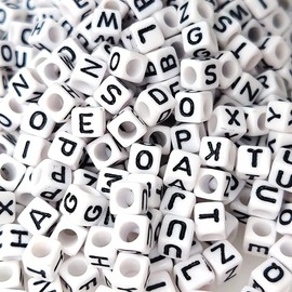 300 Pieces 10x10mm Big Large White Cube Acrylic Alphabet Letter Beads A-Z Mixed Plastic Shape Loose Beads for Jewelry Making Bracelets Necklaces Key Chains (Black on White)