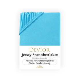 Devior Jersey fitted sheet 90 x 200 cm - 100 x 200 cm turquoise, bed sheet 100% cotton, up to 22 cm mattress height elastic band, Oeko-Tex made in green, fitted sheets, fitted sheet, mattress cover 90