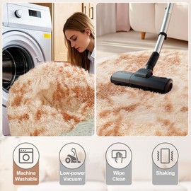 Skyweaver Round Fluffy Rug for Girls Bedroom, 4x4 Brown Fluffy Circle Carpet for Kids, Furry Carpet for Teen, Shaggy Circular Rugs for Nursery Room, Fuzzy Plush Rug for Dorm, Cute Room Decor