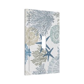 Tropical Beach Nautical Decorative Single Toggle Light Switch Plate and Decorative Outlet Cover Teal Blue Starfish Seashell Coral Coastal Conch Ocean 1 Gang Receptacle Switch Face Plate Cover Mid Size