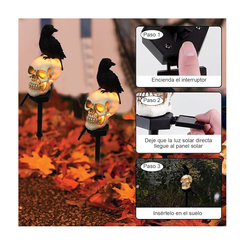 Luces Solares Halloween de Calavera, Estacas para Jardin Halloween, Impermeable