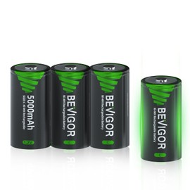 BEVIGOR Rechargeable C Batteries, 5000mAh 1.2V NiMH PreCharged C Cell Batteries,Low Self Discharge Recharge up to 1300x Times,4 Pack for Boombox,Toy,Flashlight