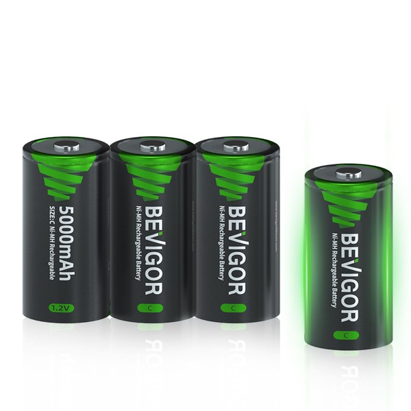 BEVIGOR Rechargeable C Batteries, 5000mAh 1.2V NiMH PreCharged C Cell