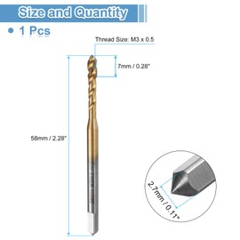 QUARKZMAN Tap Set M3 x 0.5 H2 Metric Machine Tap, Titanium Nitride Coated Screw Wallpaper Repair Tool, M2 High Speed Steel (HSS6542)