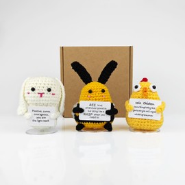 SZMDLX Positive Crochet Animals,3Pcs Emotional Support Affirmation Funny doll with Positive Card for Stress Relief Anxiety, Positive Gifts for Lovers, Friends Birthday Graduation (3PCS Animal Set)