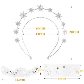 BOFUNX Headband with Star Rhinestone Hair Band Double Layer Glitter Headband + 2 Pieces Star Face Sticker Metallic Face Tattoos for Carnival Music Festival Party