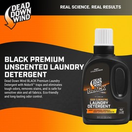 DEAD DOWN WIND BLACK Premium Unscented Laundry Detergent (20 Oz) - Scent Eliminating Liquid Detergent for Clothing and Gear - Durable Hunting Scent Eliminators - Advanced Hunting Gear