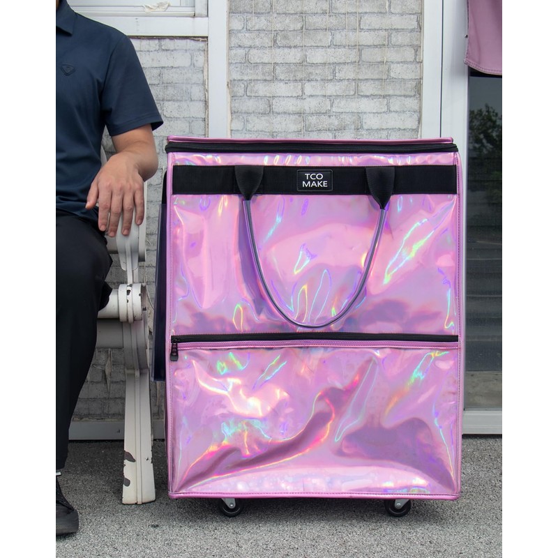 TCOMAKE (Large, Phantom Pink) Reusable Grocery Bag on Wheels, Shopping