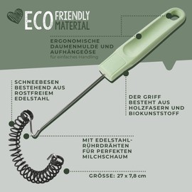Fackelmann Ecolution Whisk - Small Spiral Whisk Made of Wood Fibres, Organic Plastic and Stainless Steel - Diameter 28 x 8 cm Large Whisk in Mint Green/Stone Grey