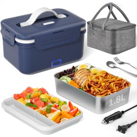 Akhia Heated Lunch Box Food Warmer, 100W Fast Electric Lunch Box, 1.8L Portable Heating Lunchbox, 12/24/110/220V lonchera eléctrica portátil Ideal for Men Car Truck Work Christmas White Elephant Gifts