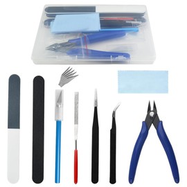 WMYCONGCONG Plastic Model Tools, 10-piece Set, Introductory Tool Set, For Beginners (5 Pieces, Replacement Blade), Thin Blade Nippers, Files, Precision Tweezers, Storage Case Included