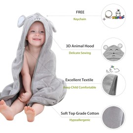 MICHLEY Animal Hooded Baby Bath Towel Toddler Premium Cotton Absorbent Bathrobe for Girls Boys 0-6T, Mouse