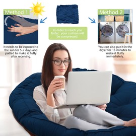 Bextile Papasan Chair Cushion, Papasan Cushion Only, 52 inch Papasan Cushion, Thickened Overstuffed Round Cushion (Navy, 52in)