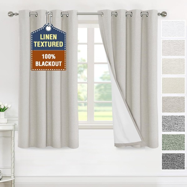H.VERSAILTEX 100% Blackout Curtains for Bedroom Thermal Insulated Linen Textured