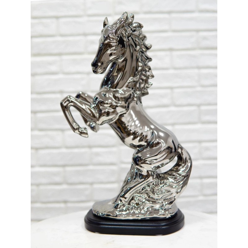 Modern Chic Silver Plated Ceramic Endor Rearing Prancing Equine Horse