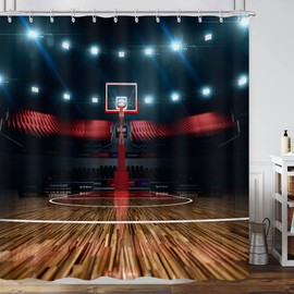 GOAOK Basketball Sports Shower Curtain for Bathroom,Professional Basketball Field Bath Curtain Arena Stadium Before Game Championship Sports Shower Curtain Set for Teen Men Decor 72X72 in