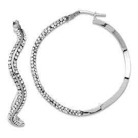 925 Sterling Silver Polished Hinged post Stellux Crystal Wavy Hoop Earrings 40x40mm Wide 3mm Thick-Hoop Earring for Women