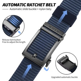 ACTCLOUD Ratchet Belts for Men, Tactical Gun Belt Nylon Web Golf Belt with Automatic Slide Buckle (M-for Waist 36"-42" (Length 49"), Blue)