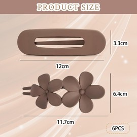 FloralGrace Pack of 6 Cream White, Black, Coffee Flat Hair Clips, 2 Styles Hair Clips for Thick and Thin Hair, Matte Flower Hair Clips, French Barrette Hair Clips