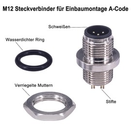 M12 5-pin male panel mount socket sensor connector Lonlonty, thread plug, industrial round aeronautical plug, flange socket metal plug, outdoor waterproof IP67, 2 pieces