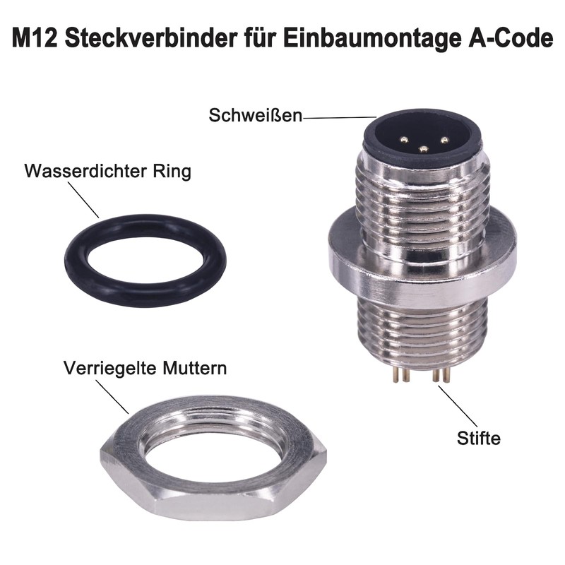 M12 5-pin male panel mount socket sensor connector Lonlonty, thread
