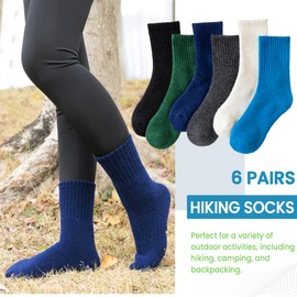 WEVIAS Kids Merino Wool Hiking Socks Boys Thermal Winter Cozy Boot Warm Cushion Socks 6 Pairs (Blue/Green/Black, 4-7 Years)