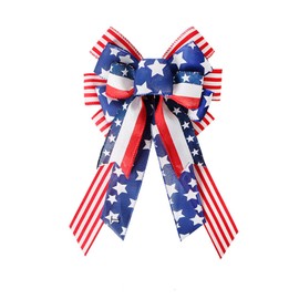 Red Blue Stars Bow Patriotic Wreath Bow Party Tree Topper for Memorial Day 4th of July Independence Day Outdoor Ornaments Decorations