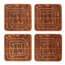 Beijing Map Coaster by O3 Design Studio, Set Of 4, Sapele Wooden Coaster With City Map, Handmade