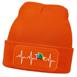 MoonWorks® Herren Beanie Patch Strickmütze Aufdruck Herzschlag Narrenkappe Fasching Karneval Lustig Mütze Männer Orange Unisize