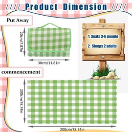 SRJEQC Picnic Blanket XXL 200 x 200 cm, Picnic Blanket Green Check, Portable Bath Blanket with Carry Handle, Waterproof Sandproof for Garden, Picnic, Beach, Camping, Beach Blanket XXL for 6-8 People