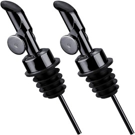 Tong Li Olive Oil Dispenser Spout, 304 Stainless Steel, Automatic Opening and Closing, Leak-Proof, (black 2 piece)