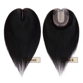 MY-LADY Hair Topper for Women Human Hair for Thinning Hair Loss 10 * 12CM Silk Base 130% Density Real Remy Hair No Bangs Clip in Hair Pieces Straight Hairpiece 10 Inch Jet Black