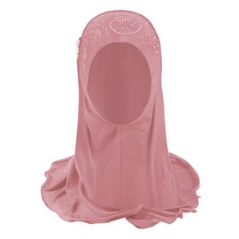 FakeFace Girls' Headscarf Kids Muslim Hijab Little Girl Muslim Scarf with Flowers Arabia Islamic Head Cap Clothing Scarf Summer Stretch Turban Face Veil Headwear, pink