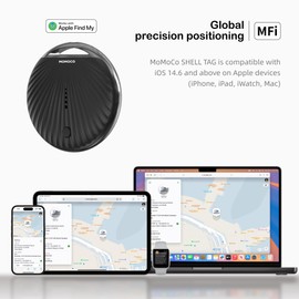 MoMoCo GPS Tracker for Pets – iOS Only No Subscription Required, Portable Real-Time GPS Tracking Device for Dogs, Compatible with Apple Find My, Location Tracker for Vehicles/Keys/Luggage (Black)