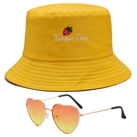 AYNKH Unisex Reversible Bucket Hats Fashion Strawberry Embroidery Packable Fisherman Wide Brim with Sunglass for Men Women Outdoor Summer Beach Travel (UK, Alpha, One Size, Yellow)