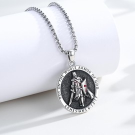 MOPOPOK Knights Templar Necklace for Man S925 Sterling Silver Knights Templar Cross Pendant Medal Necklace Amulet Religious Jewelry Gift for Birthdays Christmas Graduation