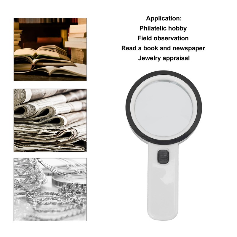 30X Handheld Large Magnifying Glass UV Banknote Inspection Magnifying Glass