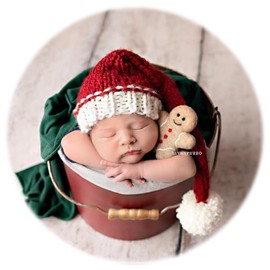 Zeroest Newborn Photography Santa Hat Newborn Christmas Photo Prop Knit Stripe Cap Infant Baby Photoshoot Elf Outfits Boy Girl (Red-02)