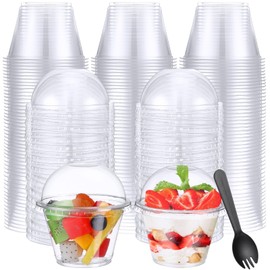Gandeer 200 Pack Clear Plastic Cups 6 oz Dessert Yogurt Parfait Banana Pudding Pet Disposable Cups with 200 Pcs Sporks for Fruit Ice Cream Party