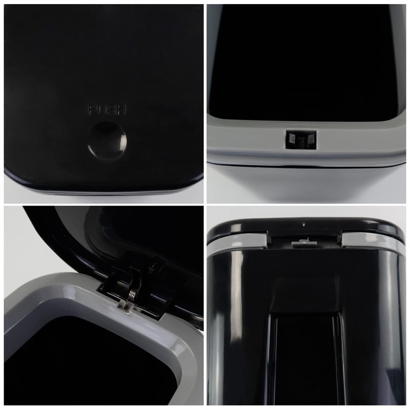 Yuright 2L Mini Desktop Trash Bin with Push-button Lid, Black