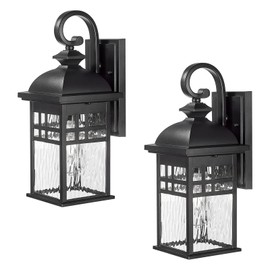 NAXTTII Outdoor Light Fixtures Black Aluminum Outside Wall Lantern with Water Ripple Glass Waterproof Wall Sconce Porch Lights for Patio Doorway 2-Pack E26 Socket