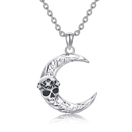VENACOLY Moon Necklace Sterling Silver Skull Pendant Crescent Moon Gothic Mother's Day Jewellery Birthday for Women Mum