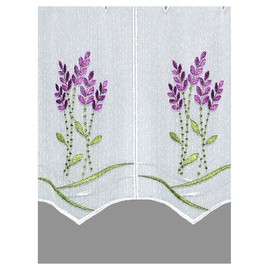 Stilvoll bestickte Küchen-Kurzgardine Lavendel Plauener Spitze Stickereigardine in 3 Höhen (Höhe x Breite 55 x 128 cm)