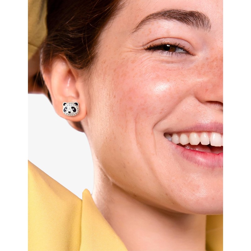 Panda Earrings, Women's, Cute Panda Earrings, Silver, Hypoallergenic, Zirconia, Birthday,
