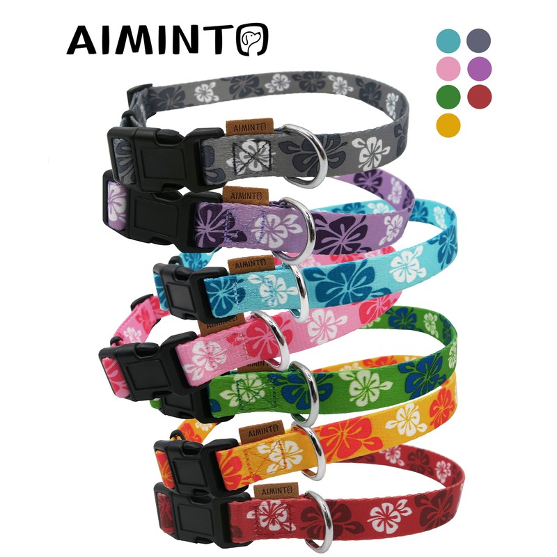 Aiminto Dog Collar, Cute Floral Pattern, Soft and Adjustable Collar