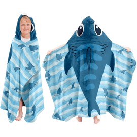 JOPJOLIW Kids Hooded Bath Towel, Boys Girls Shark Gifts Beach Towels, Toddler Hooded Towel, 30"X50" Cute Shark Towels, Poncho, Hooded Beach Towel for Kids Pool Bath Swim