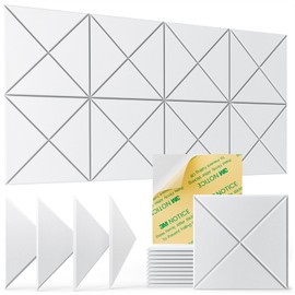 12 pack Acoustic Panels Self-Adhesive, 12"X 12"X 0.4"Sound Proof Foam Panels,Soundproof Wall Panels High Density, Acoustic Panels Sound Absorbing for Wall Decoration and Acoustic Treatment-White-01